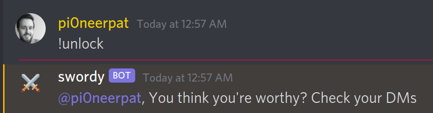 A user invoking the !unlock command