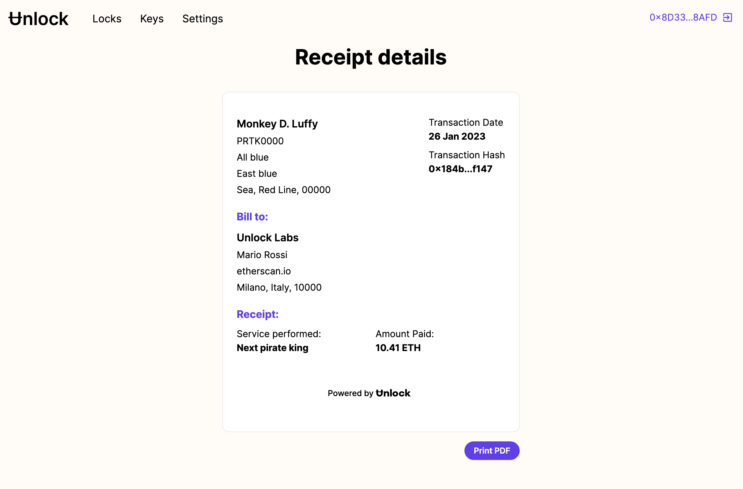 Receipt details overview